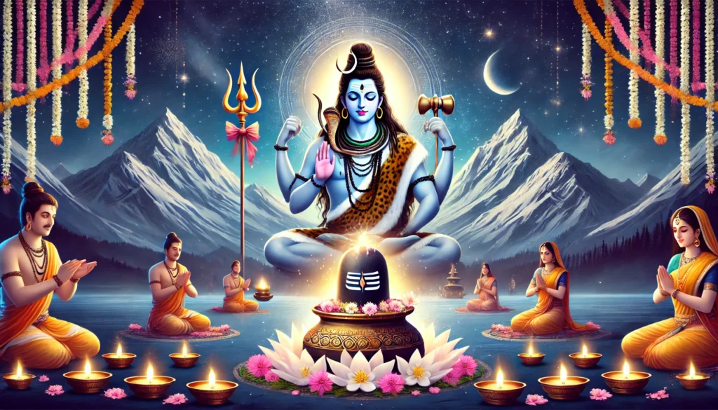 Maha Shivratri, Lord Shiva, fasting, puja, night vigil, Shivratri rituals, Shiva Linga, Abhishekam, Bilva leaves, Om Namah Shivaya, Maha Mrityunjaya Mantra, Shiva bhajans, meditation, Shiva Katha, Shiva temple, spiritual enlightenment, Hindu festival, Shiva Tandava Stotra, vrat, Parana, Jagran, sacred rituals, sattvic food, Samudra Manthan, Neelkanth, divine blessings, devotion, Shiva Purana, mantra chanting, self-discipline, purity, Prasad, worship, religious observance